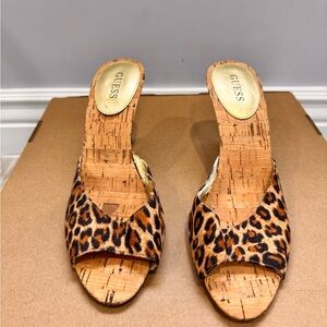 GUESS Leopard Print Mules with Cork Detail
